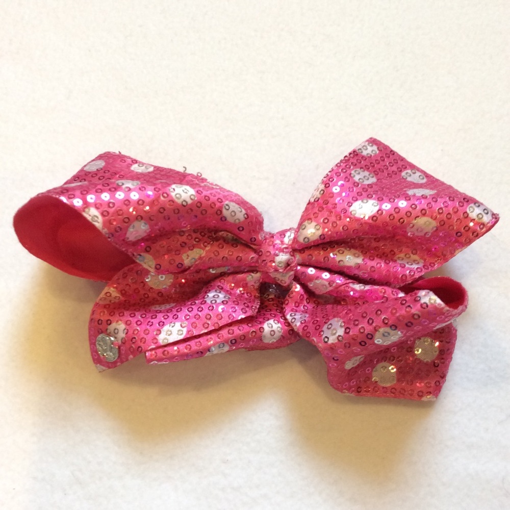 Pink & white polka dot sequin JoJo bow